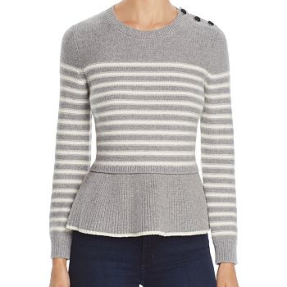 NWOT Kate Spade Gray White Striped Peplum Sweater